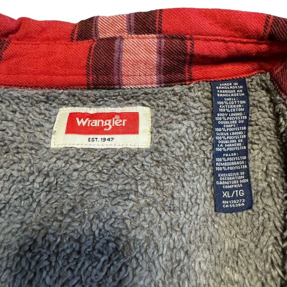 Wrangler unisex red plaid fleece lined flannel shirt shacket jacket size XL - Picture 8 of 9